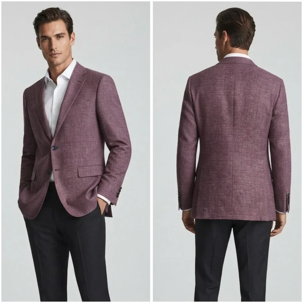 Rare Scabal Custom Mens Linen Wool Blazer Sport Coat Burgundy Kenton‎ 52L 42L